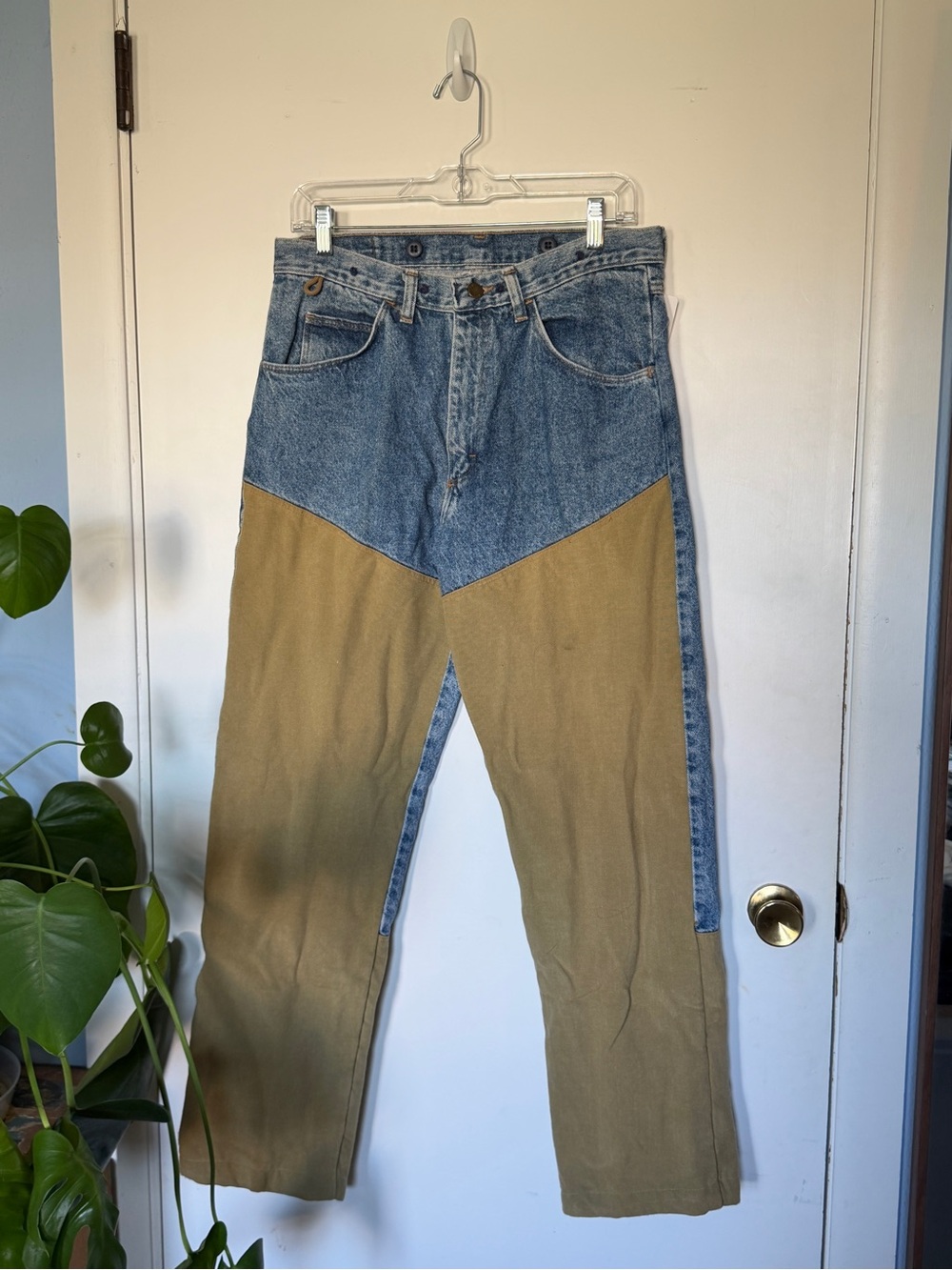 Wrangler Two-Tone Blue Denim and Brown Men's Jeans